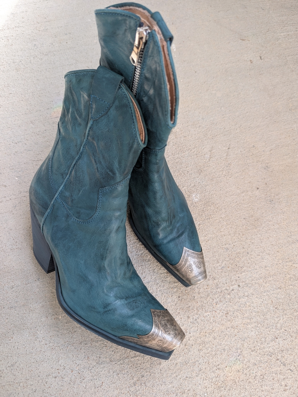 Free People Brayden Western Boot in Petrol with Embossed Metal Toe
